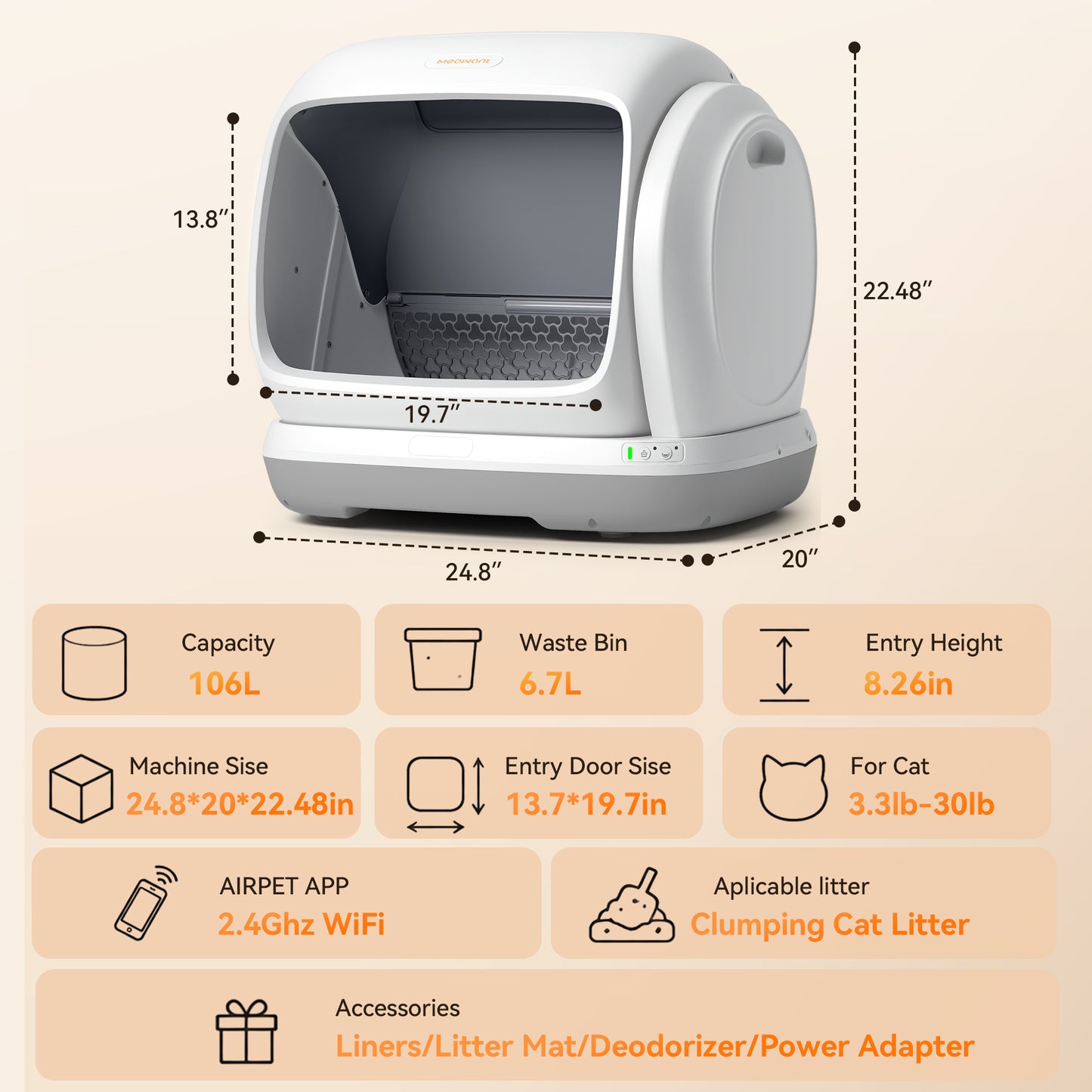 Meowant Self-Cleaning Cat Litter Box – MW-SC09 (Gray)