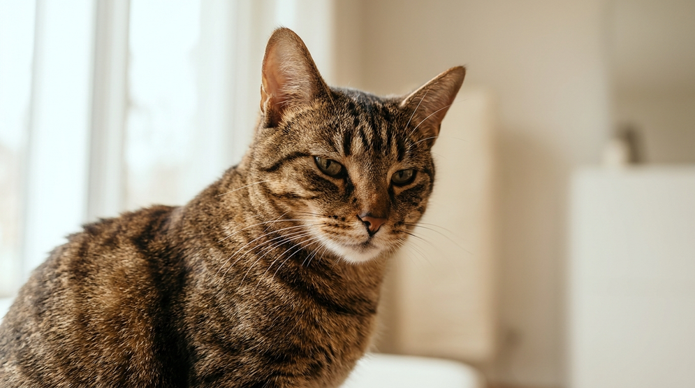Close-up of a healthy cat with a shiny, well-groomed coat