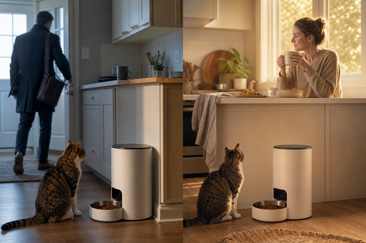 Cat feeder remaining consistent across an early weekday and slower weekend morning