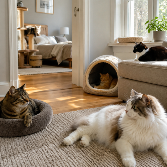 Multi-cat home with separate resources and calm individual access
