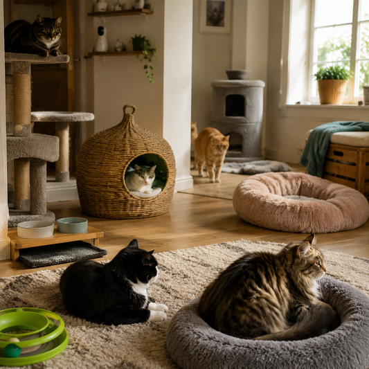 Multi-cat home with separate resources and calm individual access