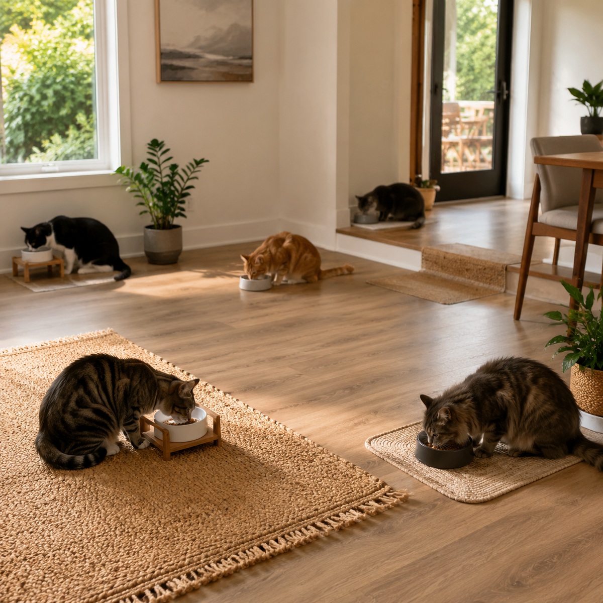 Multi-cat home with separate resources and calm individual access