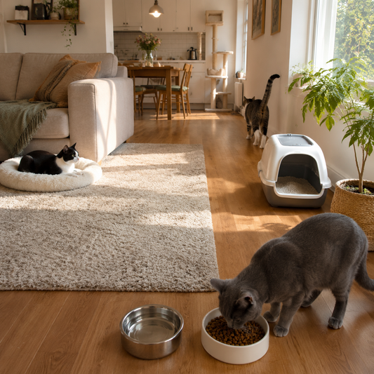 Multi-cat home with separate resources and calm individual access