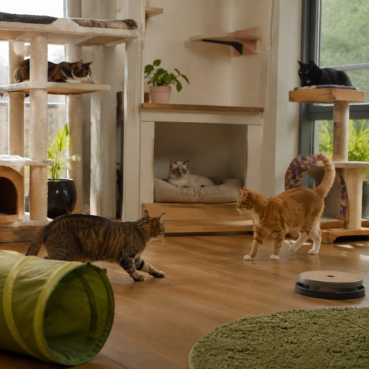 Multi-cat home with separate resources and calm individual access