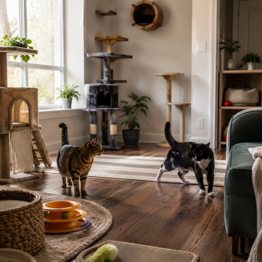Multi-cat home with separate resources and calm individual access
