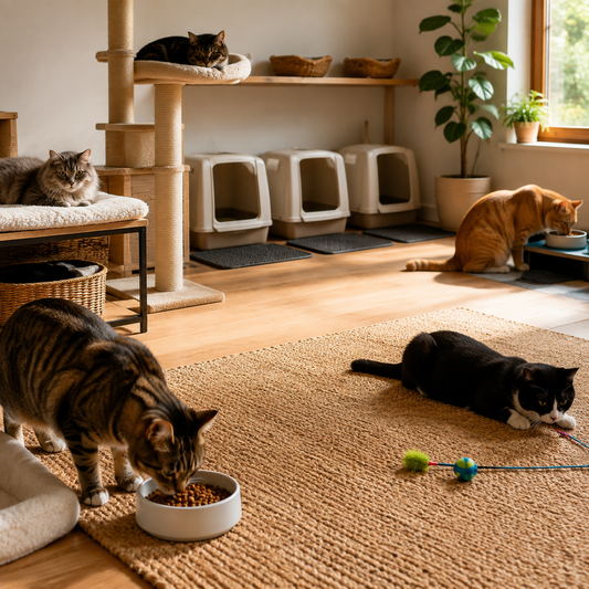 Multi-cat home with separate resources and calm individual access