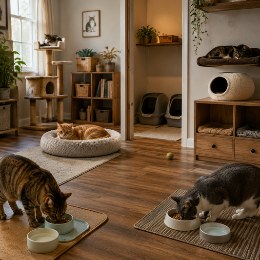 Multi-cat home with separate resources and calm individual access