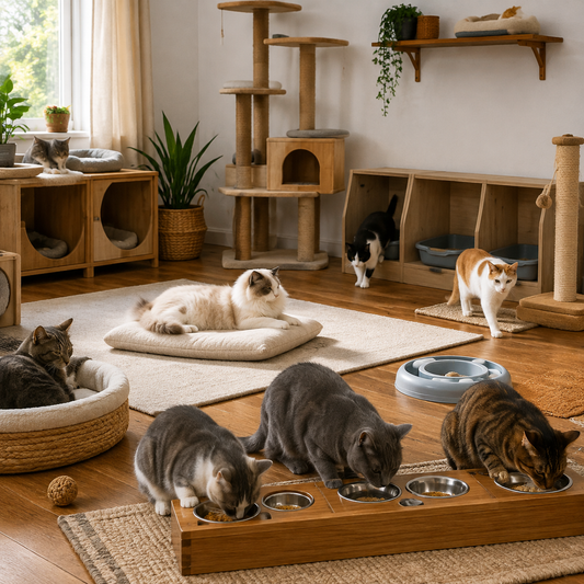 Multi-cat home with separate resources and calm individual access