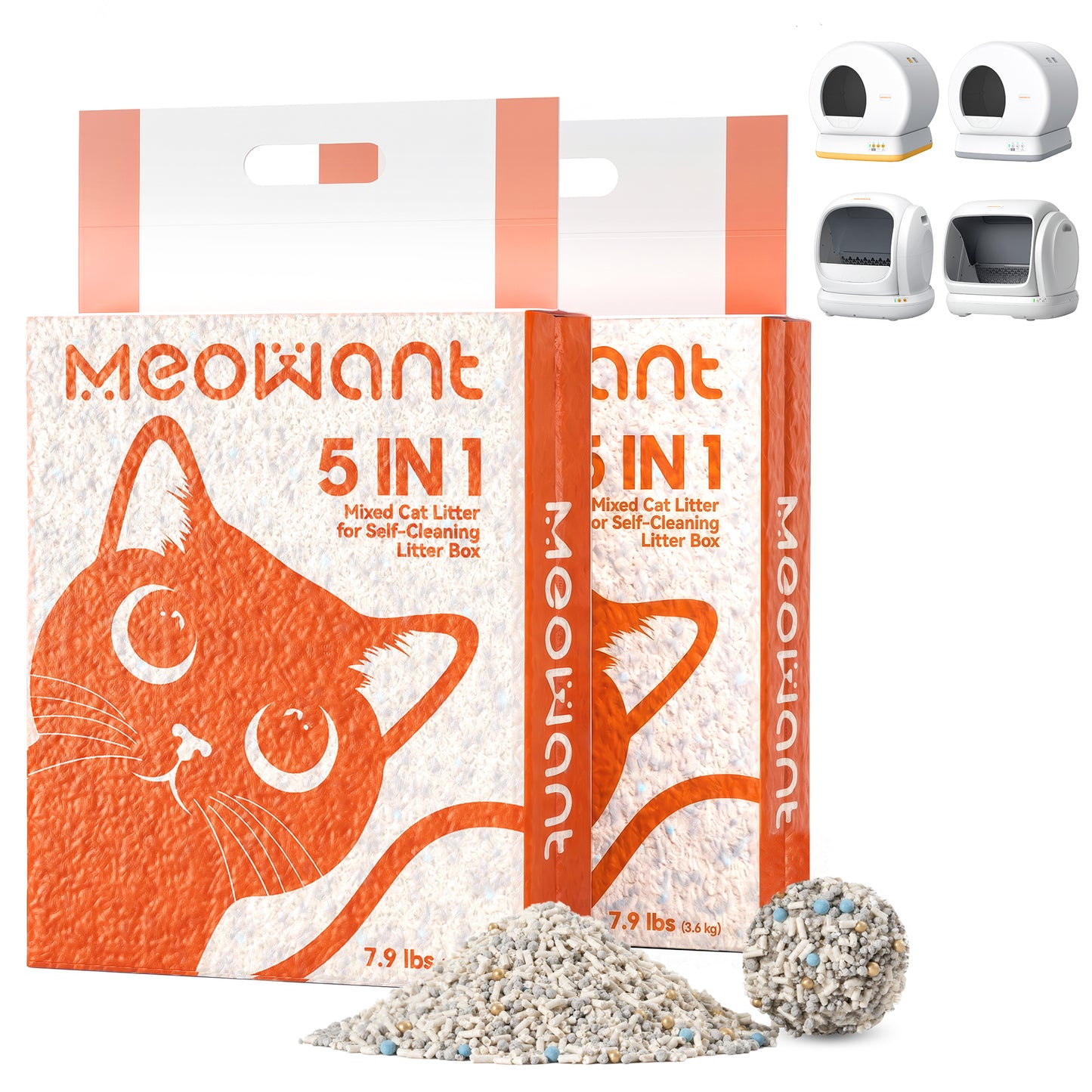 Meowant Premium 5-in-1 Mixed Cat Litter 7.9 lbs × 2