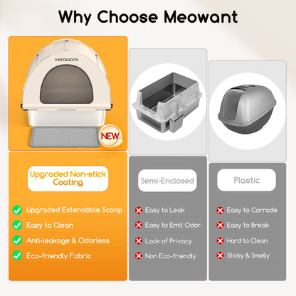 Meowant 3-In-1 Stainless Steel Cat Litter Box With Lid-LB03