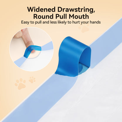 Close-up of bag's widened drawstring, round pull mouth, designed for easy & safe use.