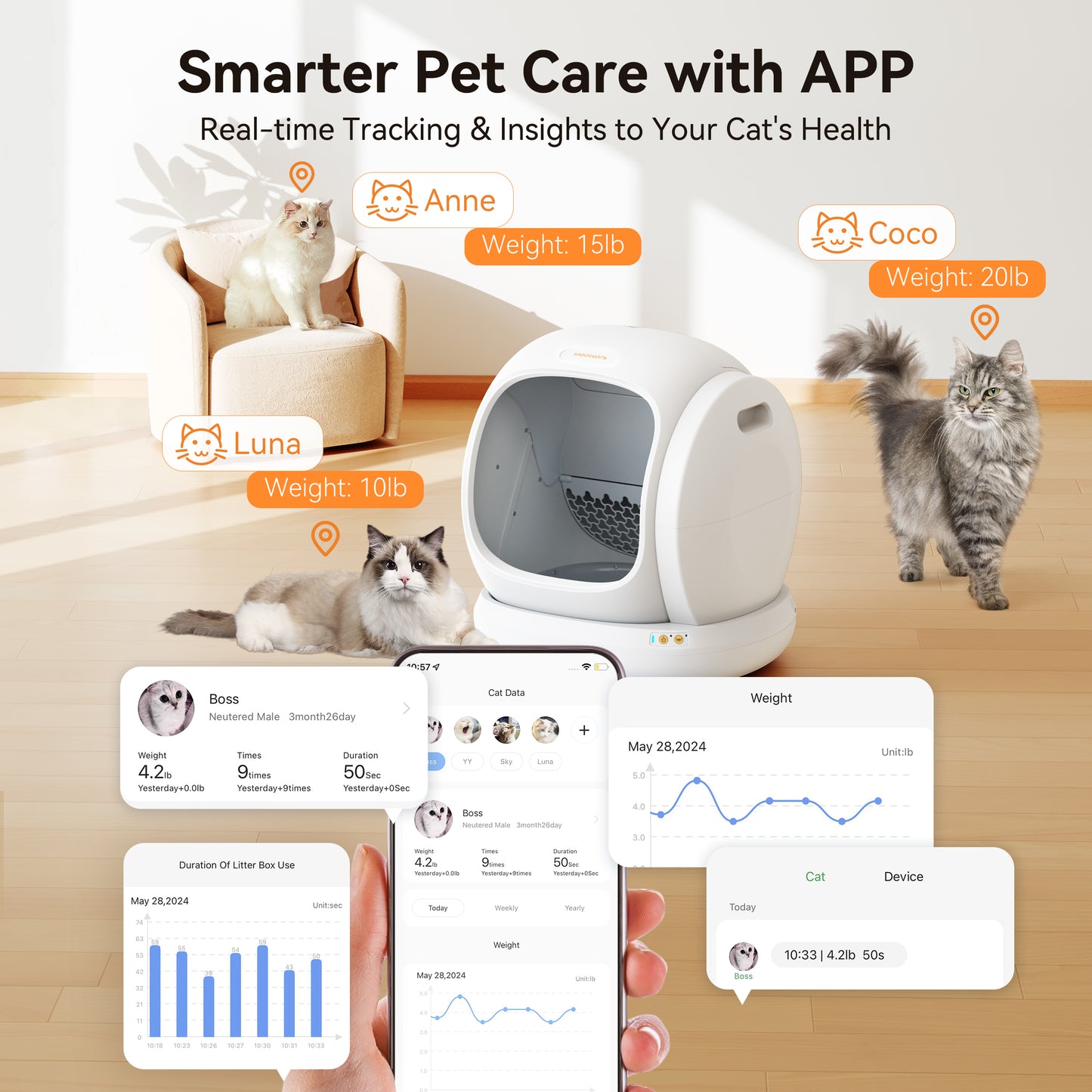 real-time tracking and insights to cat's health