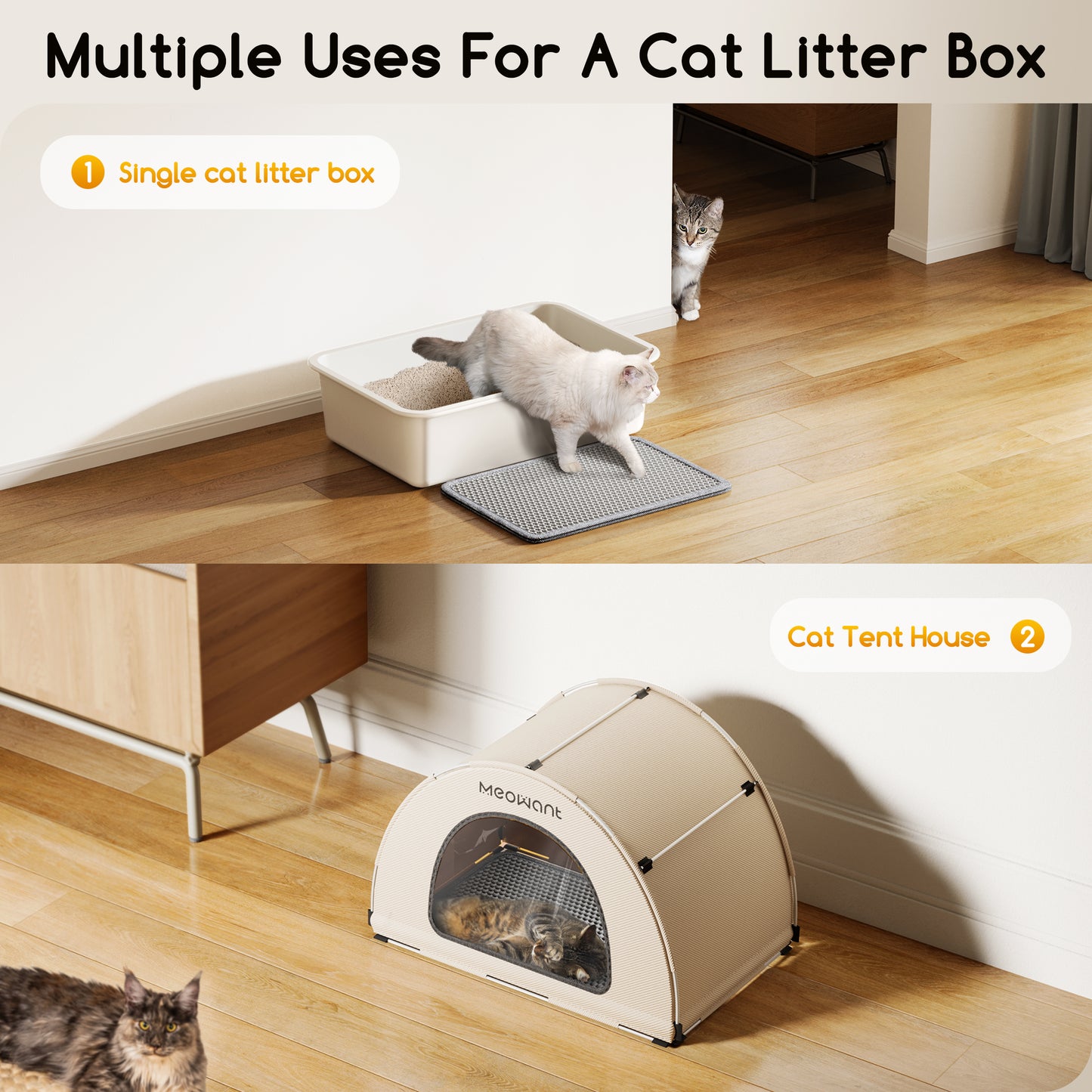 Meowant 3-In-1 Stainless Steel Cat Litter Box With Lid-LB03