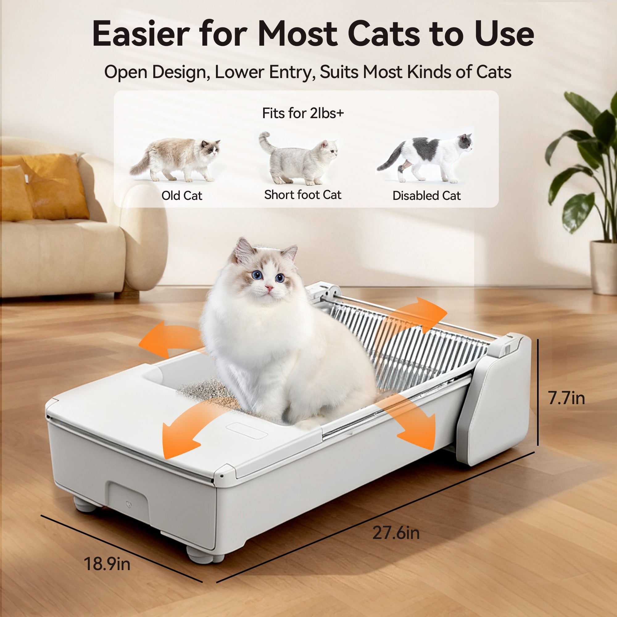 猫さん Open‑Top Self‑Cleaning Litter Box, Low Entry | MW‑SC03 – Meowant